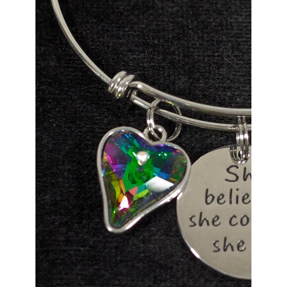 Mystic Fire AB Crystal Heart Letter G She Believed She Could Bracelet 7.5" - Picture 2 of 7